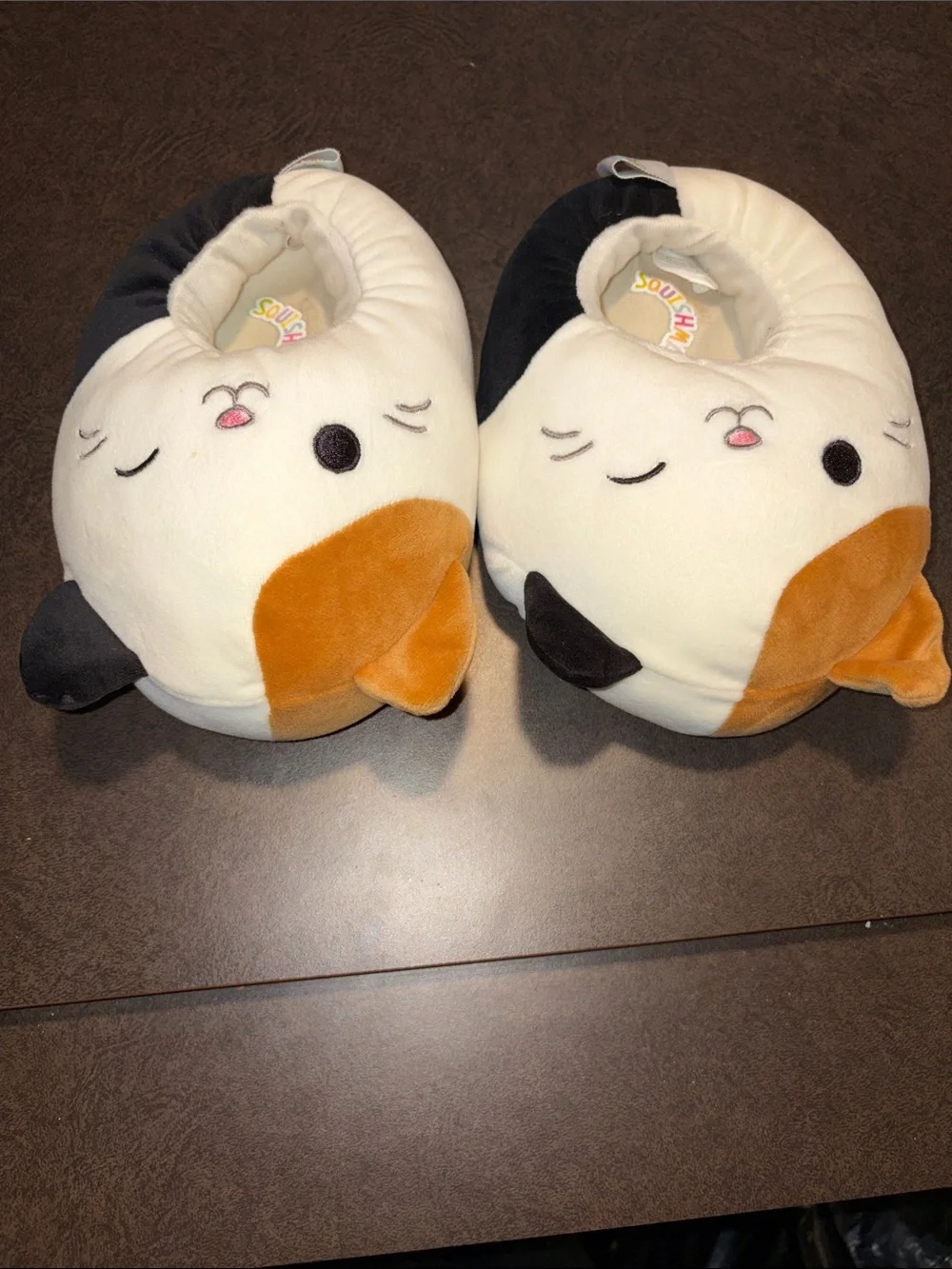 Squishmallows Kids Slippers - White, Black, Orange Calico Cat